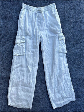 Pharaoh Linen Wide Leg Cargo Pants in White Size 1/5